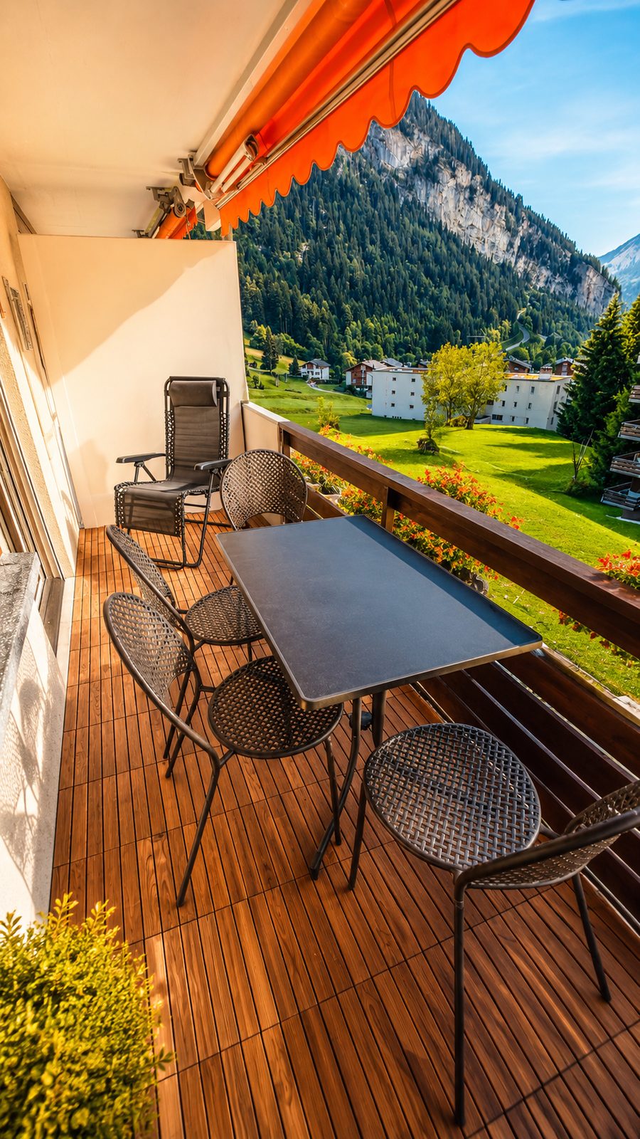 Balcon plein sud du studio à Loèche-les-Bains