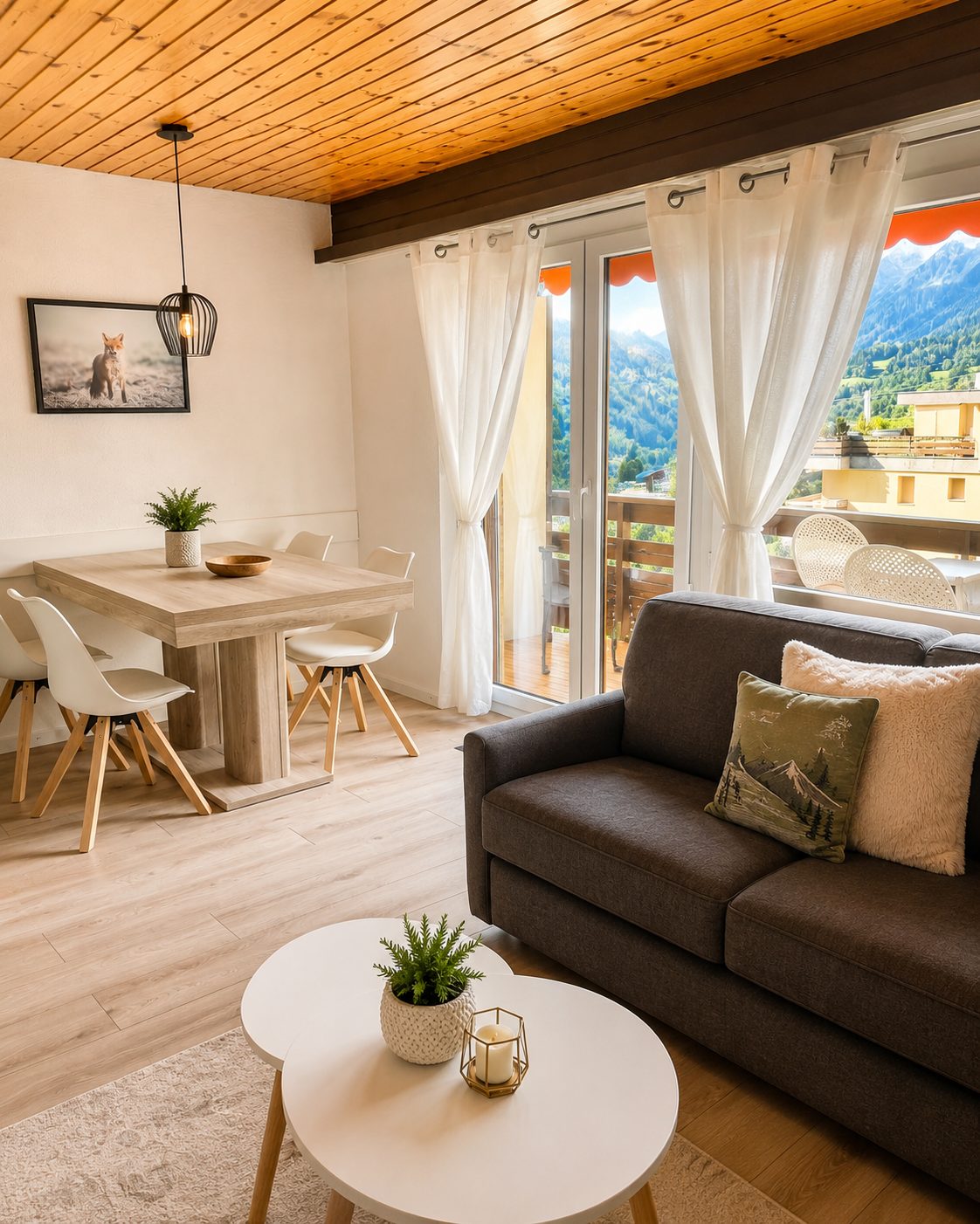 Salon et coin repas du studio à Loèche-les-Bains